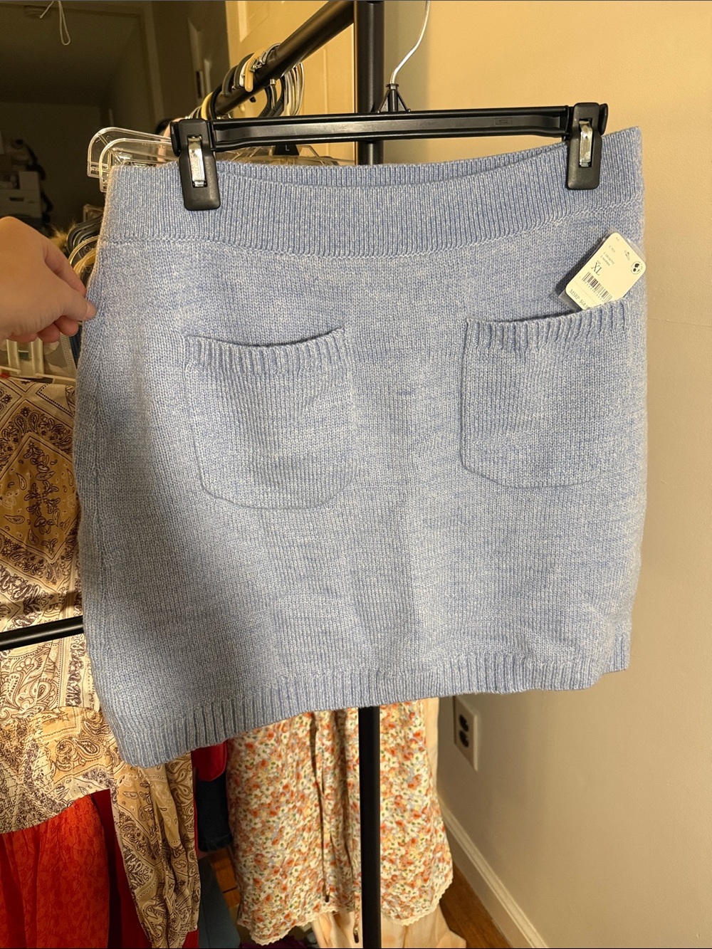 Free People Pastel Blue Knit Pocket Mini Skirt